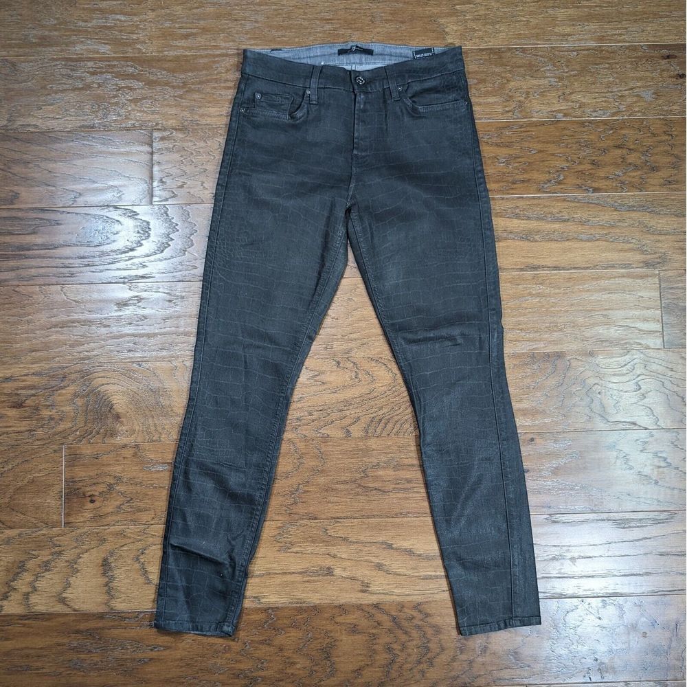 7 For All Mankind Skinny Jeans Croc Pattern Black Size 27 (28x27)‎ Stretch